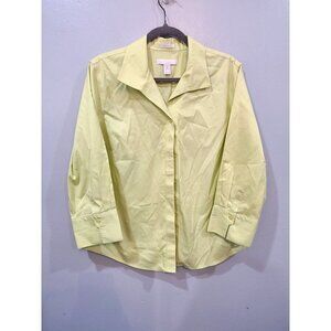 Chico's Blouse Women's Large Size 2 Lime Green Button Up Dress Shirt Office